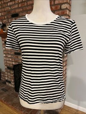 Nili Lotan Black & White Striped Crewneck Tee